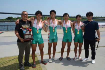 本学ボート部、全日本ローイング選手権で男子クォドルプル優勝